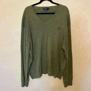 Polo Ralph Lauren Olive Green V-Neck Pima Cotton Long Sleeve Sweater Men's XXL
